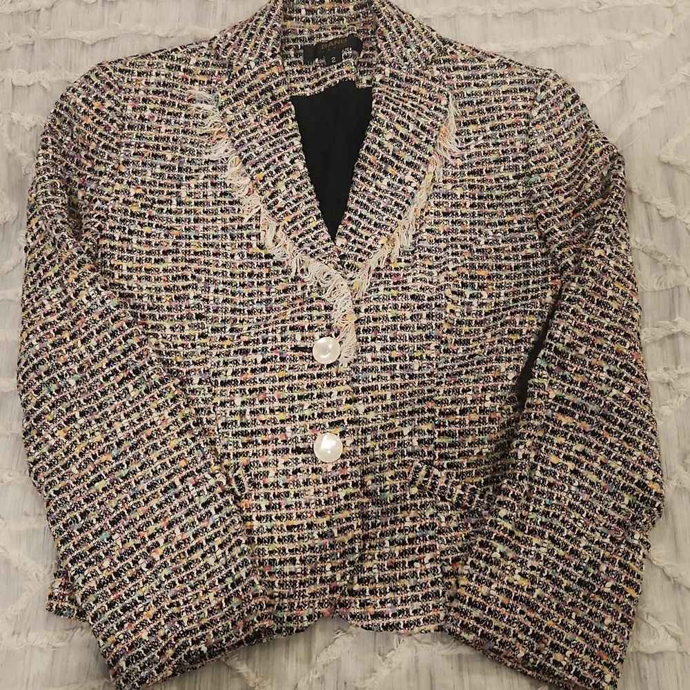 Multi Color Tailored Banu Paris Blazer with Textured Fabric Size 2!